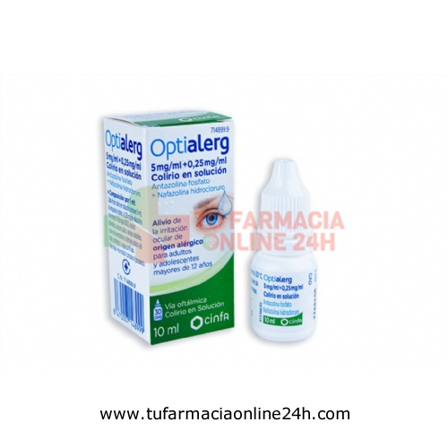 OPTIALERG 5 MG/ML + 0,25 MG/ML COLIRIO EN SOLUCION, 1 frasco de 10 ml