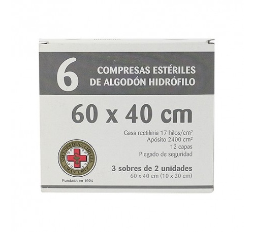 Gasa esteril algodon hidrofilo compresas - gran cruz (6 unidades)